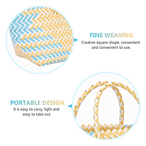 Yardwe Hand- Woven Straw Handbag Bag Wicker Handbag Basket Purse Retro Women Straw Tote Blue+ Yello