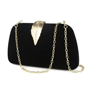 linkidea women’s clutch purse, velvet evening bag, lady shoulder crossbody handbags for dance wedding party (black)