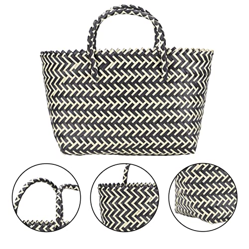 Hand- Straw Crossbody Bag Woven Straw Handbag Bag Wicker Handbag Basket Purse Retro Women Straw Tote Bucket Woven Bag Black Handwoven Rattan Bag