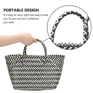 Hand- Straw Crossbody Bag Woven Straw Handbag Bag Wicker Handbag Basket Purse Retro Women Straw Tote Bucket Woven Bag Black Handwoven Rattan Bag