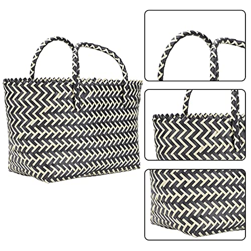 Hand- Straw Crossbody Bag Woven Straw Handbag Bag Wicker Handbag Basket Purse Retro Women Straw Tote Bucket Woven Bag Black Handwoven Rattan Bag