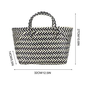 Hand- Straw Crossbody Bag Woven Straw Handbag Bag Wicker Handbag Basket Purse Retro Women Straw Tote Bucket Woven Bag Black Handwoven Rattan Bag