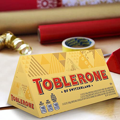 Toblerone Swiss Chocolate Gift Set, Milk Chocolate, White Chocolate & Crunchy Salted Caramelized Almond, 9 - 3.52 oz Bars