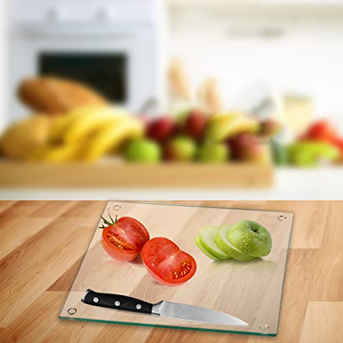 Hacaroa Set of 4 Tempered Glass Cutting Board, 10"x10" Square Chopping Board with Rubber Feet, Non-slip Glass Tray for Kitchen Countertop, Long Lasting, Shatter-Resistant, Dishwasher Safe, Clear