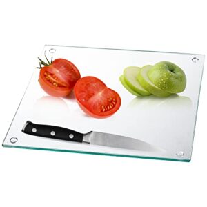 Hacaroa Set of 4 Tempered Glass Cutting Board, 10"x10" Square Chopping Board with Rubber Feet, Non-slip Glass Tray for Kitchen Countertop, Long Lasting, Shatter-Resistant, Dishwasher Safe, Clear