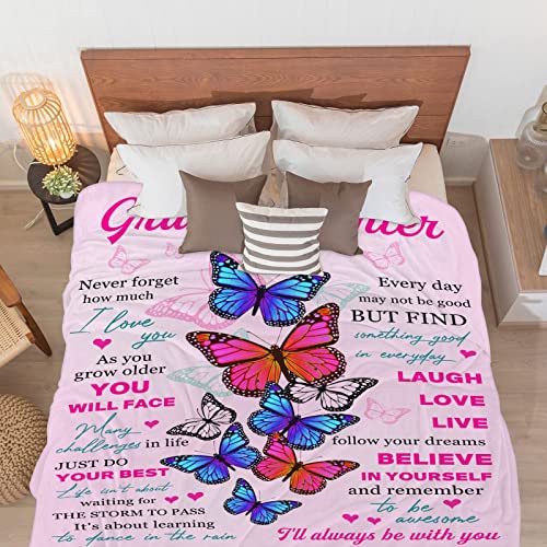 Granddaughter Gifts from Grandma Grandpa to My Granddaughter Butterfly Blanket with Positive Encourage and Love Words Printed Birthday Christmas Graduation Gift for Her (60"x50")