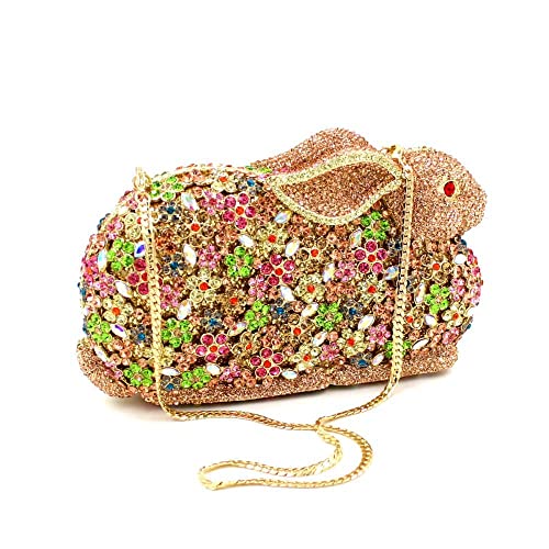 DEBIMY Lovely Rabbit Rhinestone Handbags Bling Animal Crystal Clutch Purse Wedding Cocktail Party Evening Bags for Women Blue