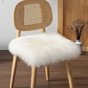 Soft Faux Sheepskin Chair Cushion, White 1.6' x 1.6' Square Fluffy Faux Fur Area Rug, Bedroom Seat Cushion Throw Chair Cover for Living Room Dorm Sofa Decor