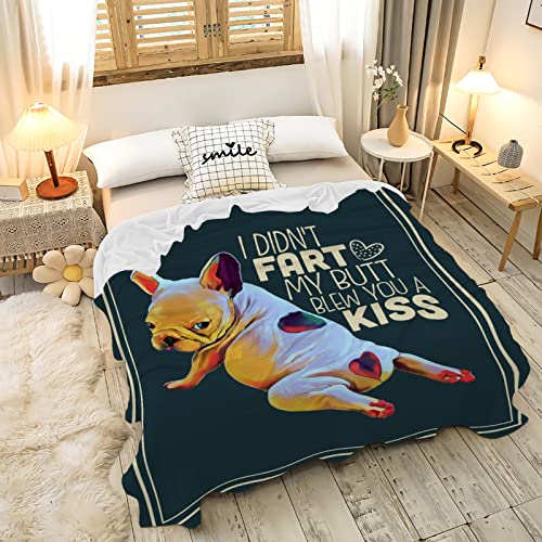 French Bulldog Funny Frenchie Puppy Dog Fall Winter Blanket Lightweight Plush Cozy Super Soft Flannel Fleece Throw Blankets Home Decor for Bed Couch Sofa Living Room 80"x60" Queen for Adult