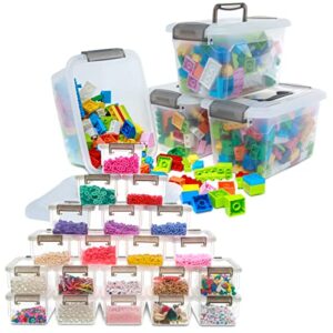 citylife 20 packs 0.18 qt plastic bead organizers for craft & 4 packs 5.3 qt storage bins with lids with grey handle stackable storage containers for organizing