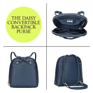 MMS Brands Miztique The Daisy Convertible Backpack Purse for Women, Soft Vegan Leather Crossbody Bag -Navy