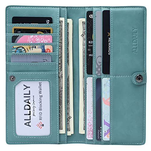 Alldaily Ultra Slim Thin Leather Women Wallet RFID Blocking Credit Card Holder Bifold Long Ladies Billfold (Purist Blue)