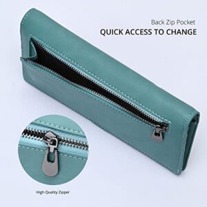 Alldaily Ultra Slim Thin Leather Women Wallet RFID Blocking Credit Card Holder Bifold Long Ladies Billfold (Purist Blue)