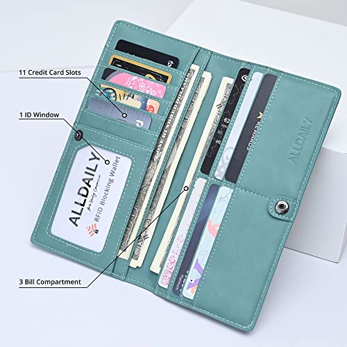 Alldaily Ultra Slim Thin Leather Women Wallet RFID Blocking Credit Card Holder Bifold Long Ladies Billfold (Purist Blue)