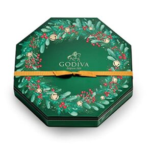 godiva chocolatier holiday 2022 truffle tin – 50 piece individually wrapped assorted gourmet chocolate candy – 1 giftable tin – unique christmas gift for chocolate lovers