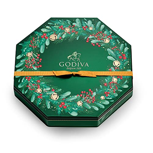 Godiva Chocolatier Holiday 2022 Truffle Tin - 50 Piece Individually Wrapped Assorted Gourmet Chocolate Candy - 1 Giftable Tin - Unique Christmas Gift for Chocolate Lovers