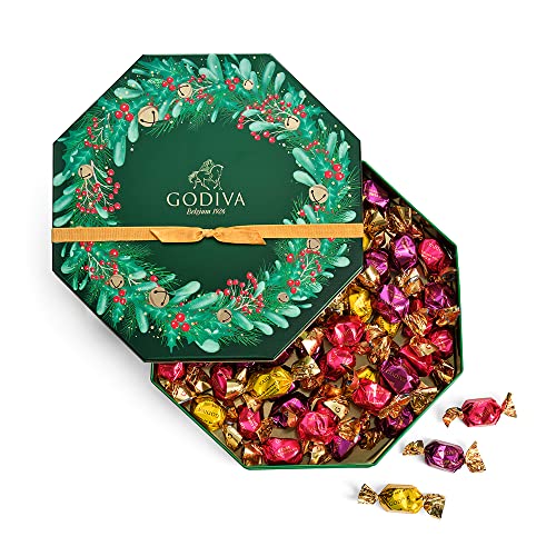 Godiva Chocolatier Holiday 2022 Truffle Tin - 50 Piece Individually Wrapped Assorted Gourmet Chocolate Candy - 1 Giftable Tin - Unique Christmas Gift for Chocolate Lovers