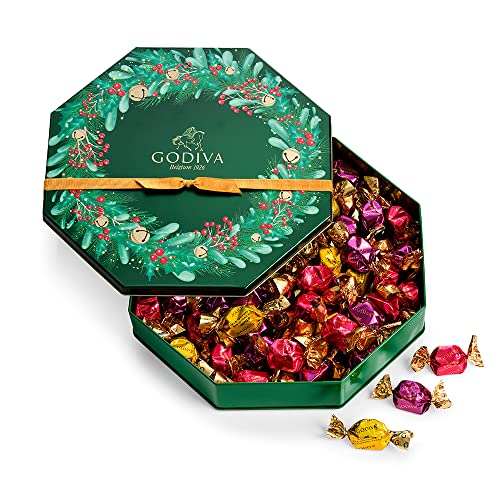 Godiva Chocolatier Holiday 2022 Truffle Tin - 50 Piece Individually Wrapped Assorted Gourmet Chocolate Candy - 1 Giftable Tin - Unique Christmas Gift for Chocolate Lovers