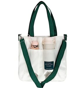 jbb canvas tote bag for women crossbody shoulder handbags teen girl cute casual school bag with zipper