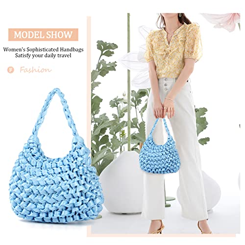 Fecialy Woven Bags for Women Beach Shoulder Bag Purse Woven Clutch Tote Handbags for Women