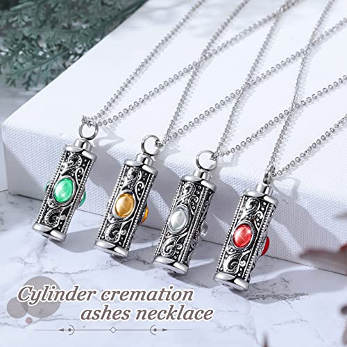 8 Pieces Cylinder Urn Necklace for Ashes Cremation Urn Pendant Necklaces Keepsake Necklace for Ashes Charm Stainless Steel Crystal Cremation Necklace PET Memorial Jewelry with Funnels for Men