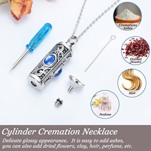 8 Pieces Cylinder Urn Necklace for Ashes Cremation Urn Pendant Necklaces Keepsake Necklace for Ashes Charm Stainless Steel Crystal Cremation Necklace PET Memorial Jewelry with Funnels for Men