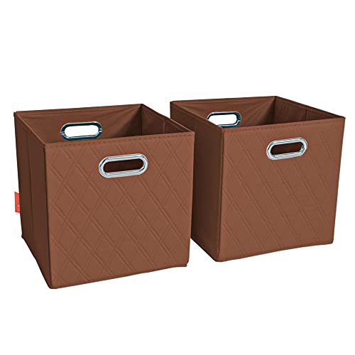 JIAessentials Brown Foldable Storage Baskets Cube Bins Storage Organizers With Handles For Living Room , Bedroom, Office Storage, Closet, And Shelves 13 Inch Set Of 2