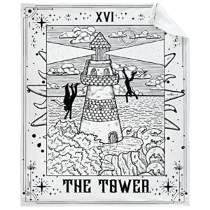 foodstar tarot card the tower throw blanket super soft fleece blankets cozy breathable flannel blankets 80×60 large for adult lightweight warm for couch,bed, car, living room