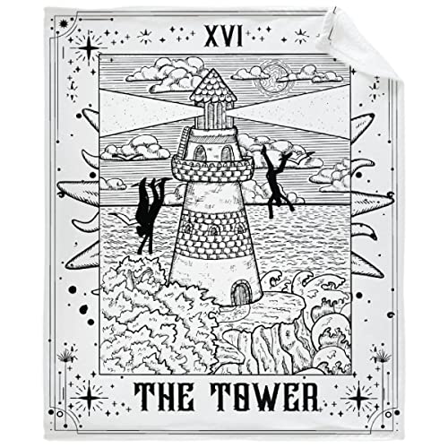 FOODSTAR Tarot Card The Tower Throw Blanket Super Soft Fleece Blankets Cozy Breathable Flannel Blankets 80x60 Large for Adult Lightweight Warm for Couch,Bed, Car, Living Room