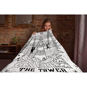 FOODSTAR Tarot Card The Tower Throw Blanket Super Soft Fleece Blankets Cozy Breathable Flannel Blankets 80x60 Large for Adult Lightweight Warm for Couch,Bed, Car, Living Room