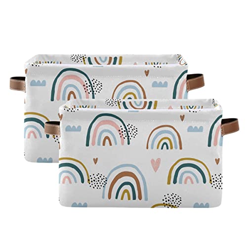 xigua Cartoon Rainbow Rectangular Storage Bin Canvas Square Storage Basket with Handles for Home,Office,Books,Nursery,Kid's Toys,Closet & Laundry,Gift Basket