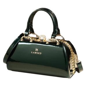 Shirt Luv Fashion Leather Women's Top Handle Satchel Crossbody Handbags Crystal Evening Bag Purses Hard Shoulder Bags (Green)