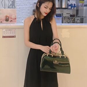 Shirt Luv Fashion Leather Women's Top Handle Satchel Crossbody Handbags Crystal Evening Bag Purses Hard Shoulder Bags (Green)