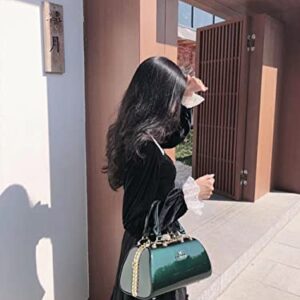 Shirt Luv Fashion Leather Women's Top Handle Satchel Crossbody Handbags Crystal Evening Bag Purses Hard Shoulder Bags (Green)