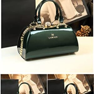 Shirt Luv Fashion Leather Women's Top Handle Satchel Crossbody Handbags Crystal Evening Bag Purses Hard Shoulder Bags (Green)