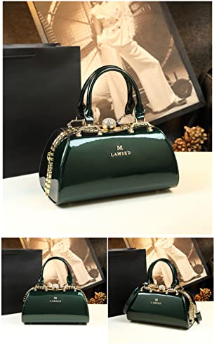 Shirt Luv Fashion Leather Women's Top Handle Satchel Crossbody Handbags Crystal Evening Bag Purses Hard Shoulder Bags (Green)