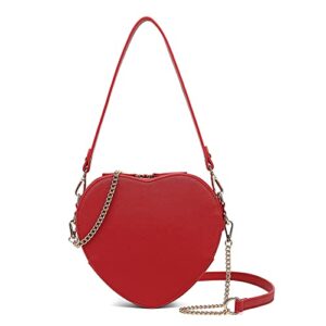 cute heart purse for women girls vegan leather crossbody satchels shoulder handbag with wrist strap (red)