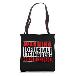 warning official teenager do not approach 13 years vintage tote bag