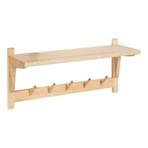 kate and laurel meridien shelf with hooks, 24x8x12, natural