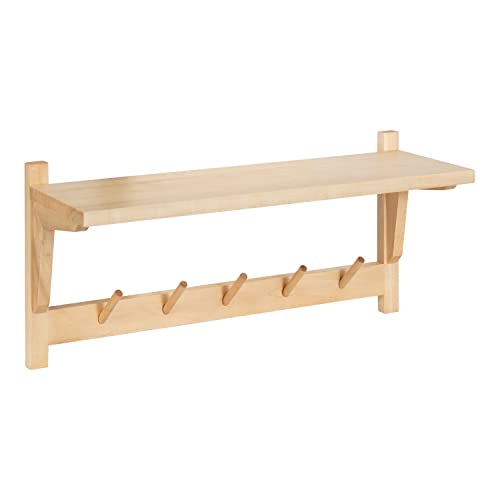 Kate and Laurel Meridien Shelf with Hooks, 24x8x12, Natural