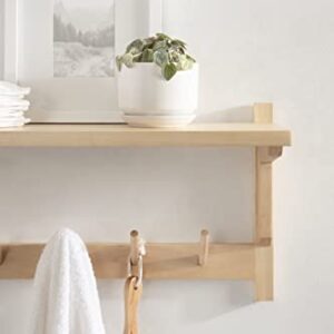 Kate and Laurel Meridien Shelf with Hooks, 24x8x12, Natural