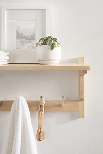 Kate and Laurel Meridien Shelf with Hooks, 24x8x12, Natural