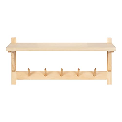 Kate and Laurel Meridien Shelf with Hooks, 24x8x12, Natural