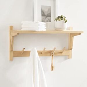 Kate and Laurel Meridien Shelf with Hooks, 24x8x12, Natural