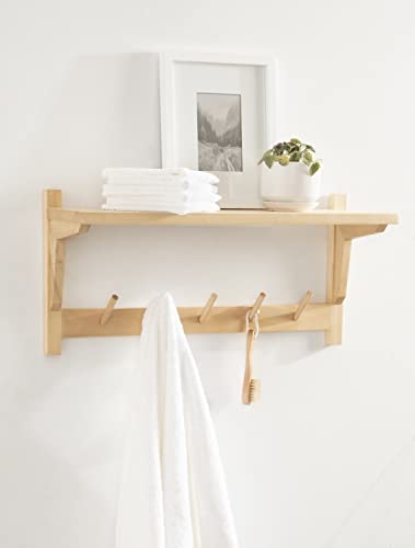 Kate and Laurel Meridien Shelf with Hooks, 24x8x12, Natural