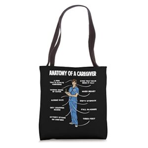 anatomy of a caregiver nurse funny elder people nursing tote bag