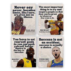 retro inspirational athletes posters,basketball superstar canvas posters,stephen curry posters,usain bolt wall art,diversity posters,a unique gift for sports fans,men,and teens,set of4(8″x10″)no frame