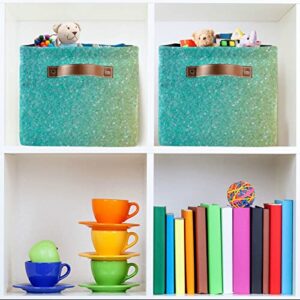 Large Foldable Storage Basket Iridescent Rainbow Glitter Storage Bin Canvas Toys Box Fabric Decorative Collapsible Organizer Bag with Handles for Bedroom Home