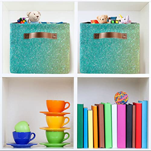 Large Foldable Storage Basket Iridescent Rainbow Glitter Storage Bin Canvas Toys Box Fabric Decorative Collapsible Organizer Bag with Handles for Bedroom Home