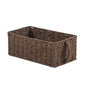 the lakeside collection wicker-look decorative storage basket with carry handle – brown